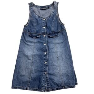 Express Bleus VTG Denim Tank Overall Jumper Mini Dress S/XS Retro Western Y2k‎